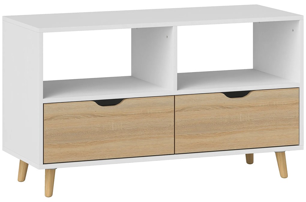 HOMCOM TV-bench, TV-kommod cu sertare, rafturi deschise, lemn, 99 x 39 x 58 cm, Alb | Aosom Romania