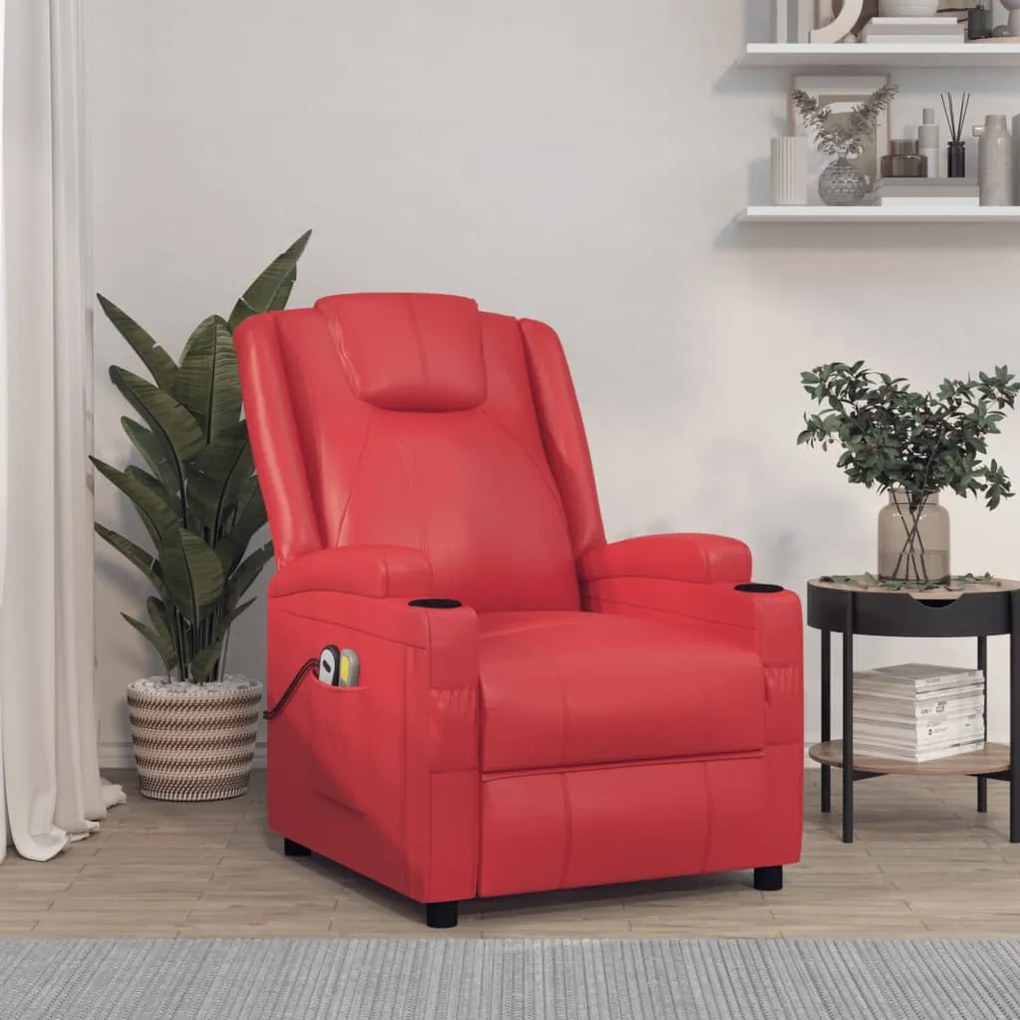 3073800 vidaXL Fotoliu de masaj electric, roșu, piele ecologică