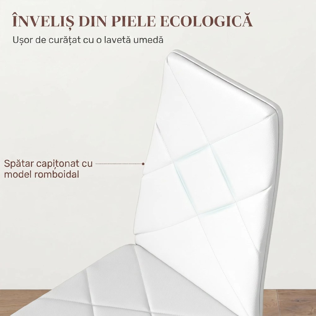 HOMCOM Set 6 Scaune de Sufragerie Tapițate cu Spătar Înalt, Tălpi Antiderapante și Picioare din Oțel, 41x50x97 cm, Alb | Aosom Romania