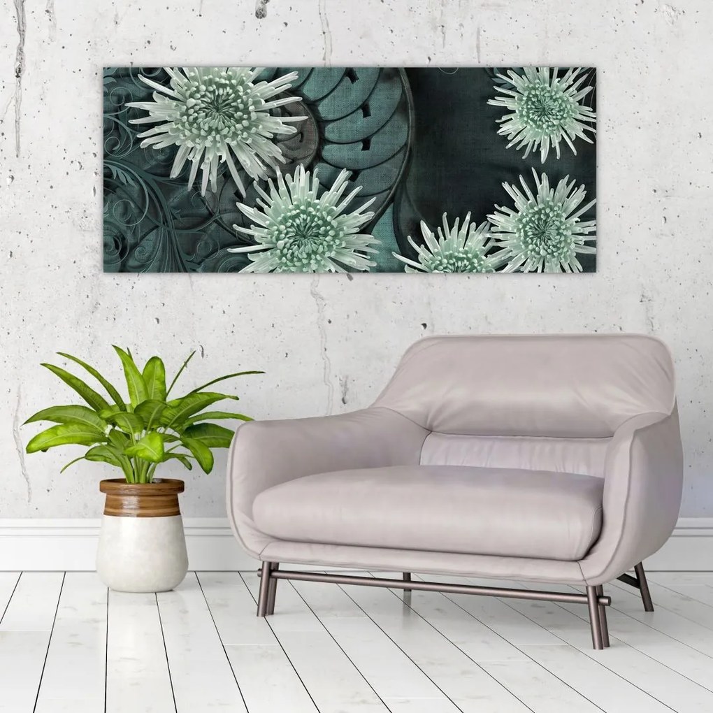 Tablou - Flori verzi (120x50 cm)