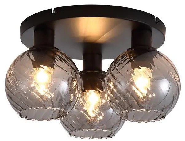 Plafoniera cu 3 becuri metal negru, sticla fumurie Radiance