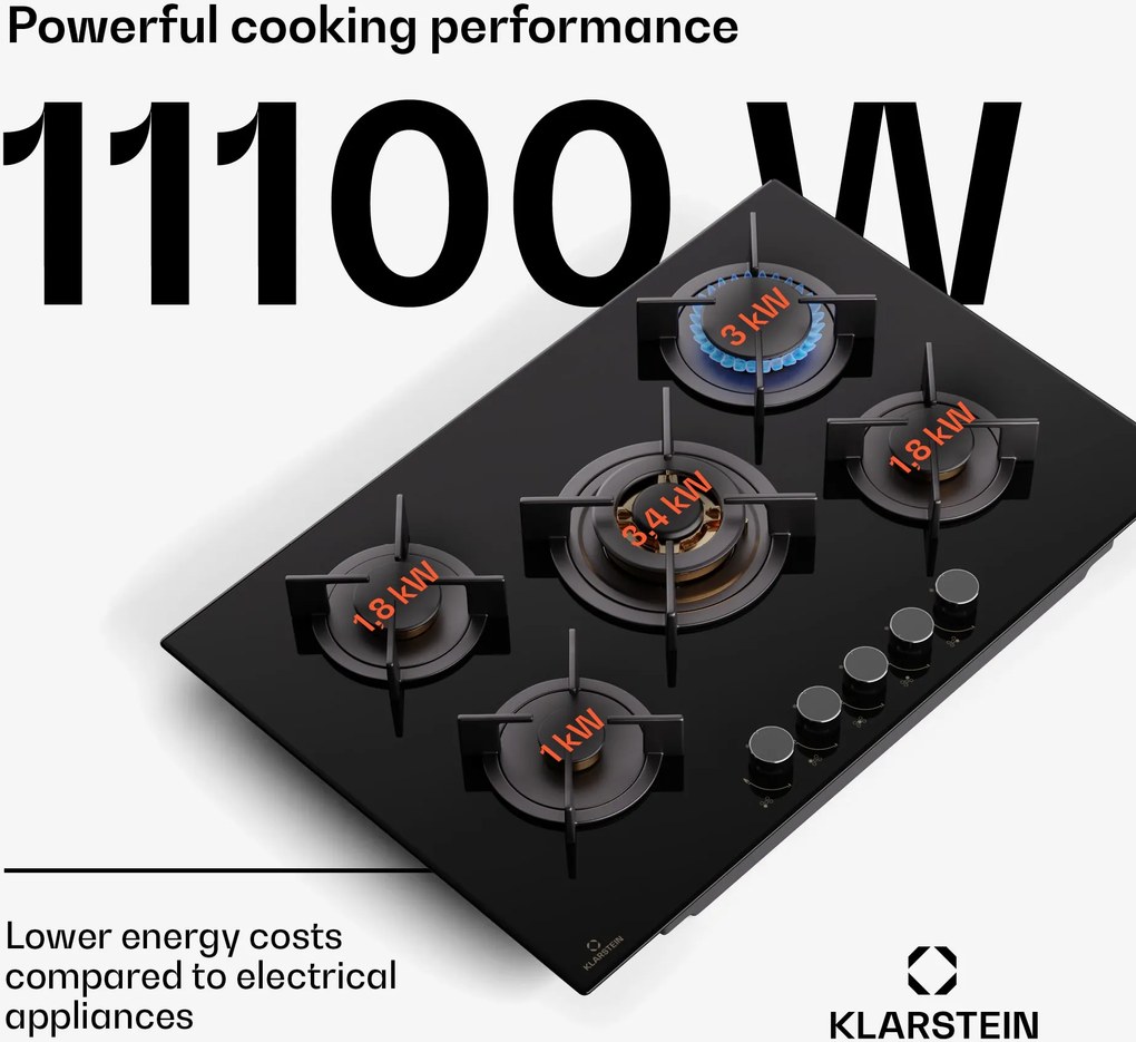 Klarstein Goldflame 5, plita pe gaz, 5 arzătoare