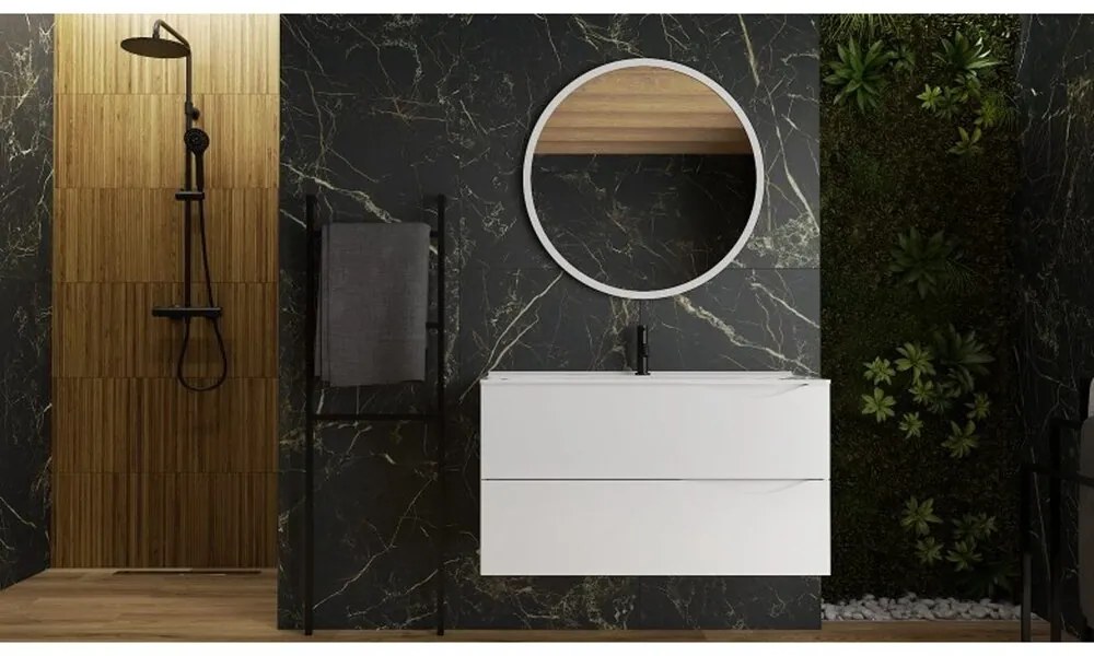 Dulap baza suspendat Rune Asger 2 sertare 100 cm alb lucios