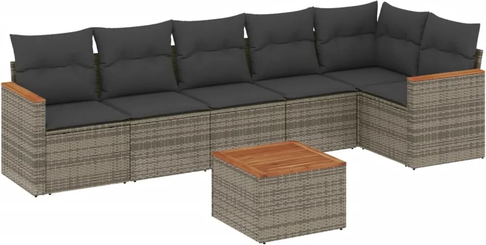 vidaXL Set canapele de grădină, 7 piese, cu perne, gri, poliratan