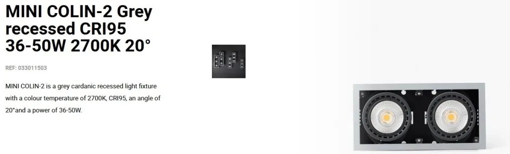 Spot LED incastrabil MINI COLIN-2 Grey recessed CRI95 36-50W 2700K 20°