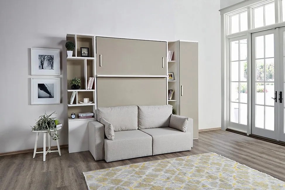 Set pat rabatabil dublu cu somiera inclusa, canapea 2 locuri, dulap (50) si biblioteca (50) - royal combi (150x200)