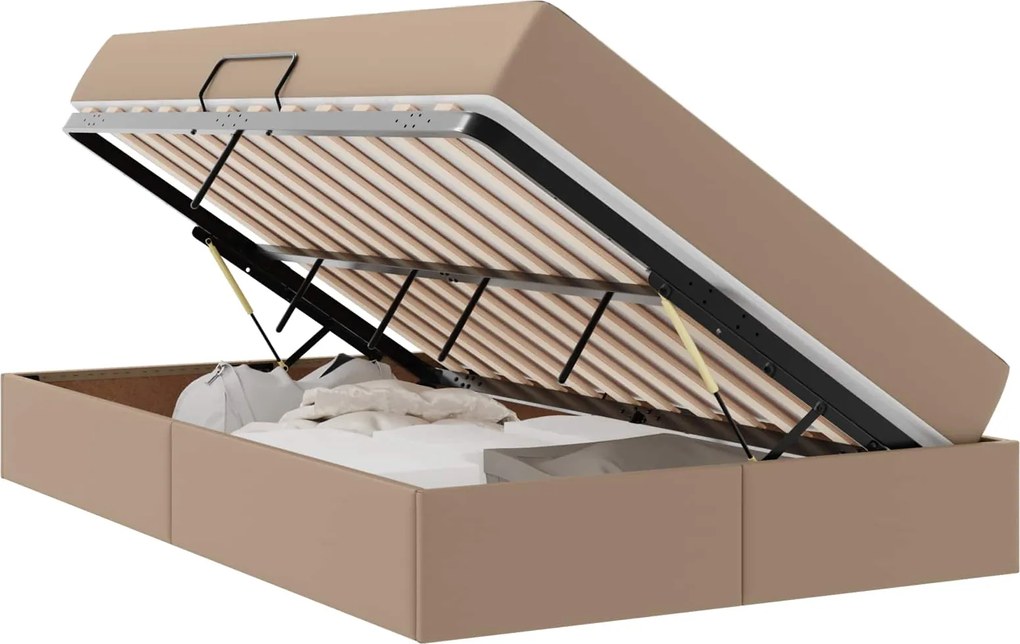 vidaXL Pat cu saltea și spațiu de depozitare 2 pcs Cappuccino Piele