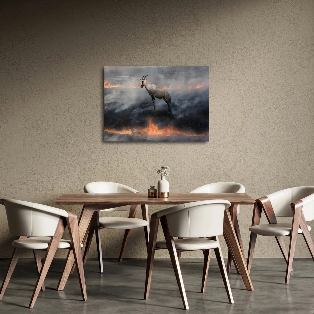 Tablou cu capră de munte în foc (70x50 cm)