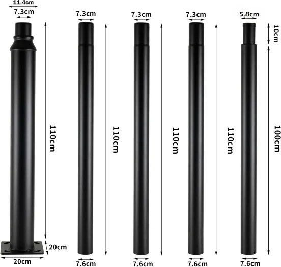 Brilagi - Stâlp metalic pentru iluminat exterior, 5 m, Ø 58 mm, negru