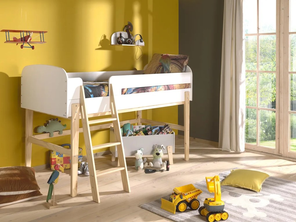 Pat Supraetajat Kiddy (Mid Sleeper) 90x200 cm, pentru Camera Copii, Alb – Vipack