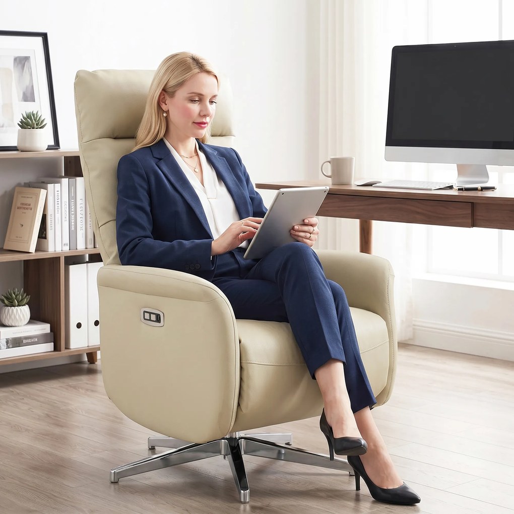 HOMCOM Fotoliu Reclinabil Electric, Rotativ, cu Suport pentru Picioare, USB, Bej | Aosom Romania