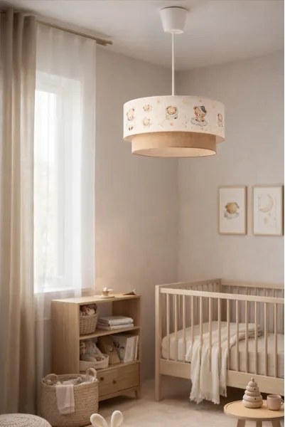 Brilagi - Lustră LED pentru copii pe cablu BOBO, 1x E27/60W/230V, Ø 40 cm, alb/bej/ursuleț