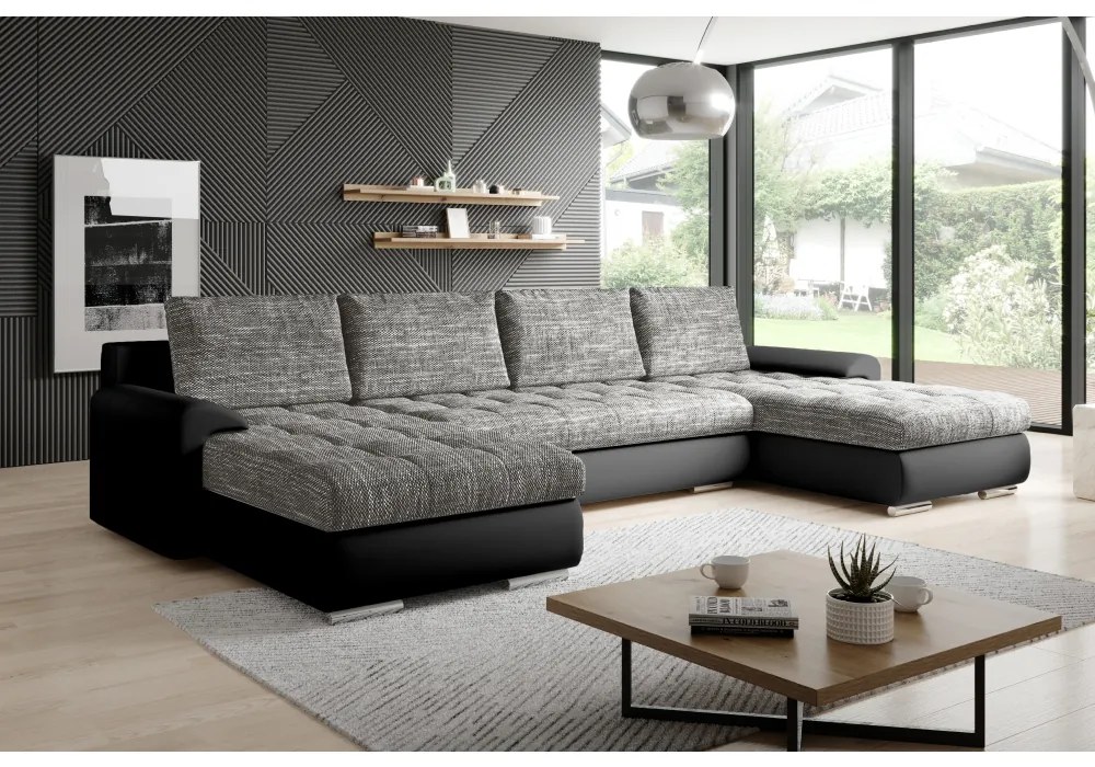 Set canapea universal, piele ecologica negru melir gri, TOLITA U UNI
