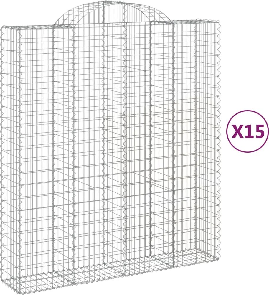 vidaXL Coșuri gabion arcuite, 15 buc 200x50x220/240cm, fier galvanizat