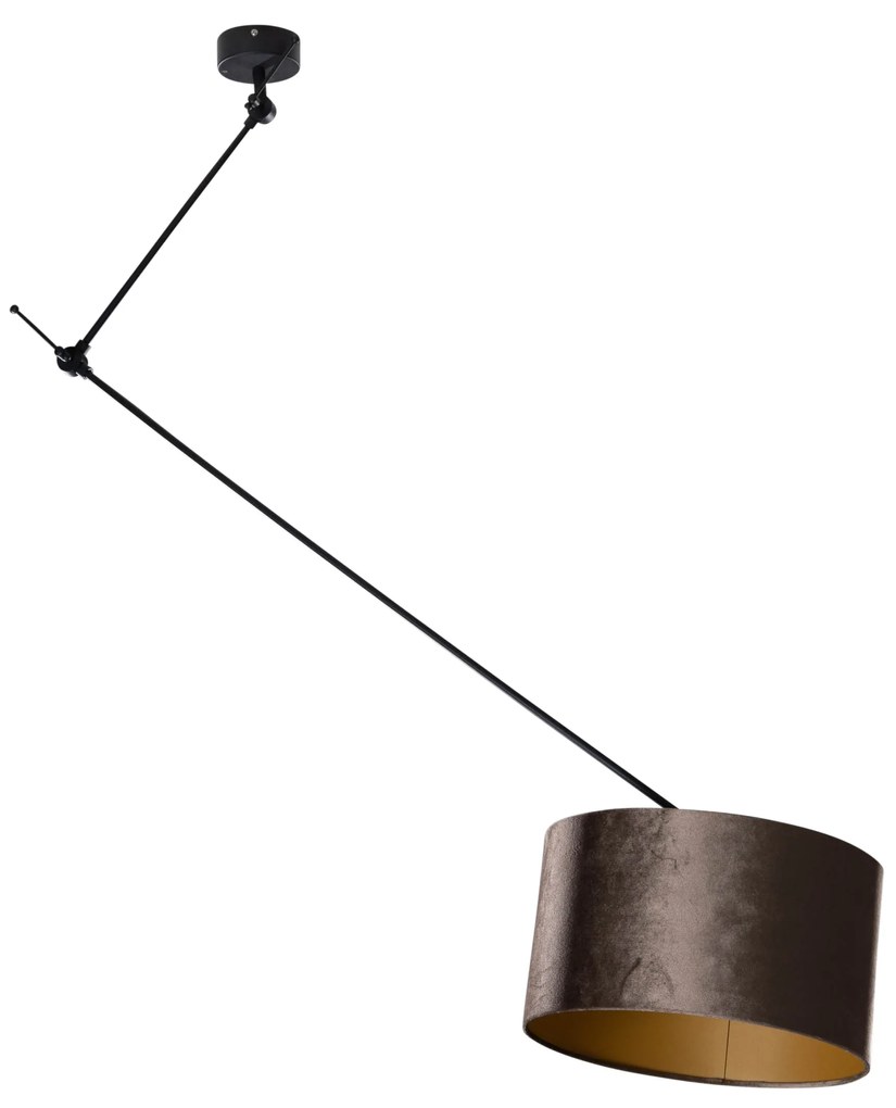 Lampă Suspendată Neagră cu Abajur de Catifea Maro 35cm - Blitz