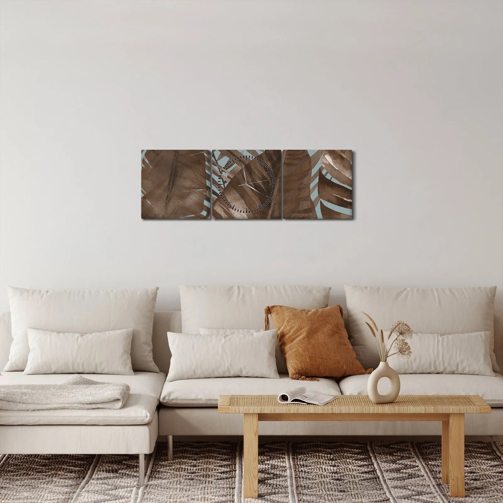 Tablou - Frunze de palmier acvarel (cu ceas) (90x30 cm)