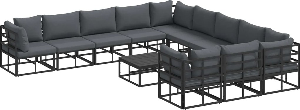 vidaXL Set de canapele pentru grădină cu pernă 12 pcs Negru Aluminiu