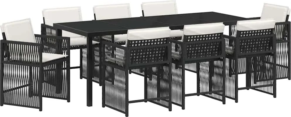 vidaXL Set de masă pentru grădină 9 pcs Negru poliratan
