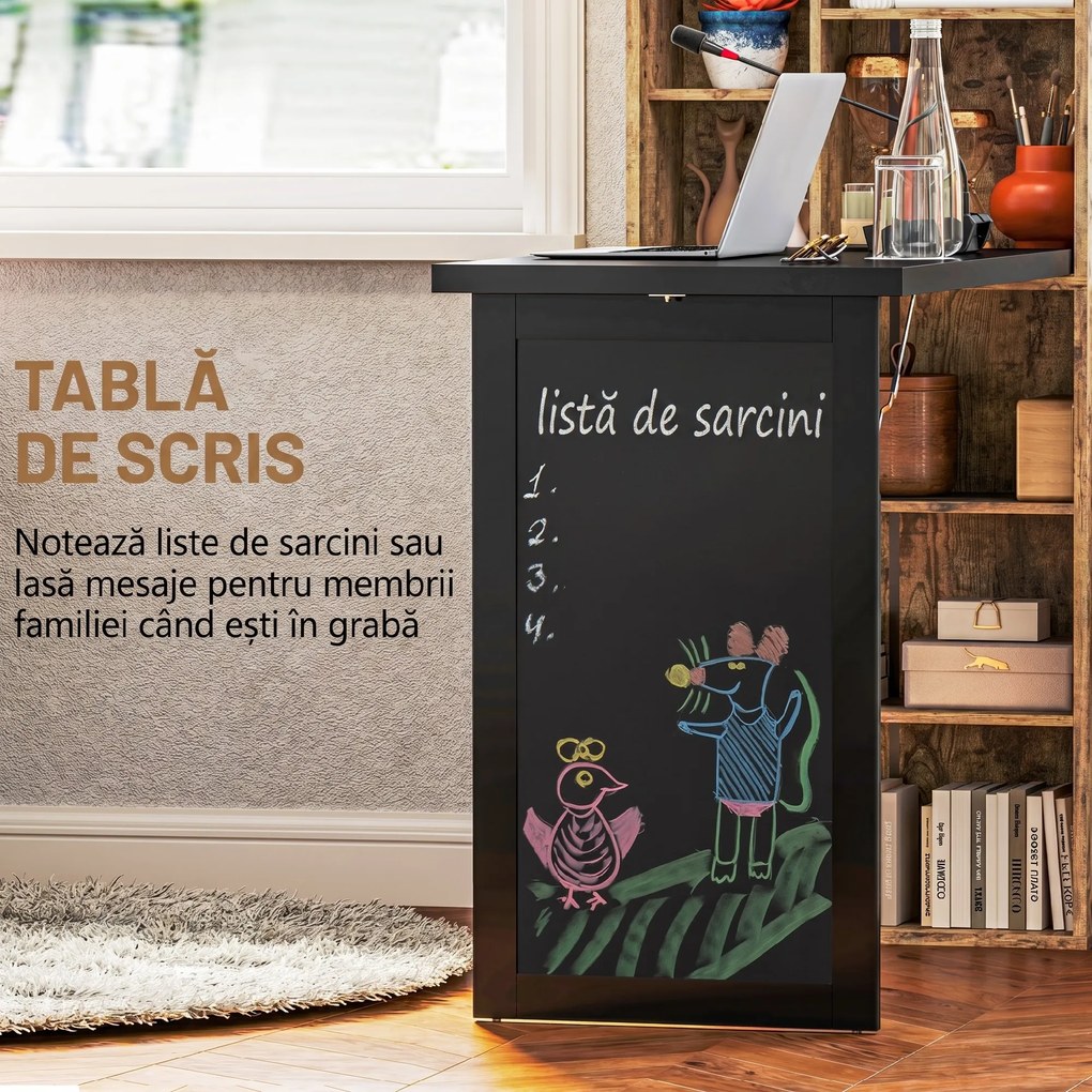 HOMCOM Birou Modern Pliabil cu Bibliotecă și Tablă, din Lemn și Metal, 98x51x153 cm, Maro Rustic | Aosom Romania