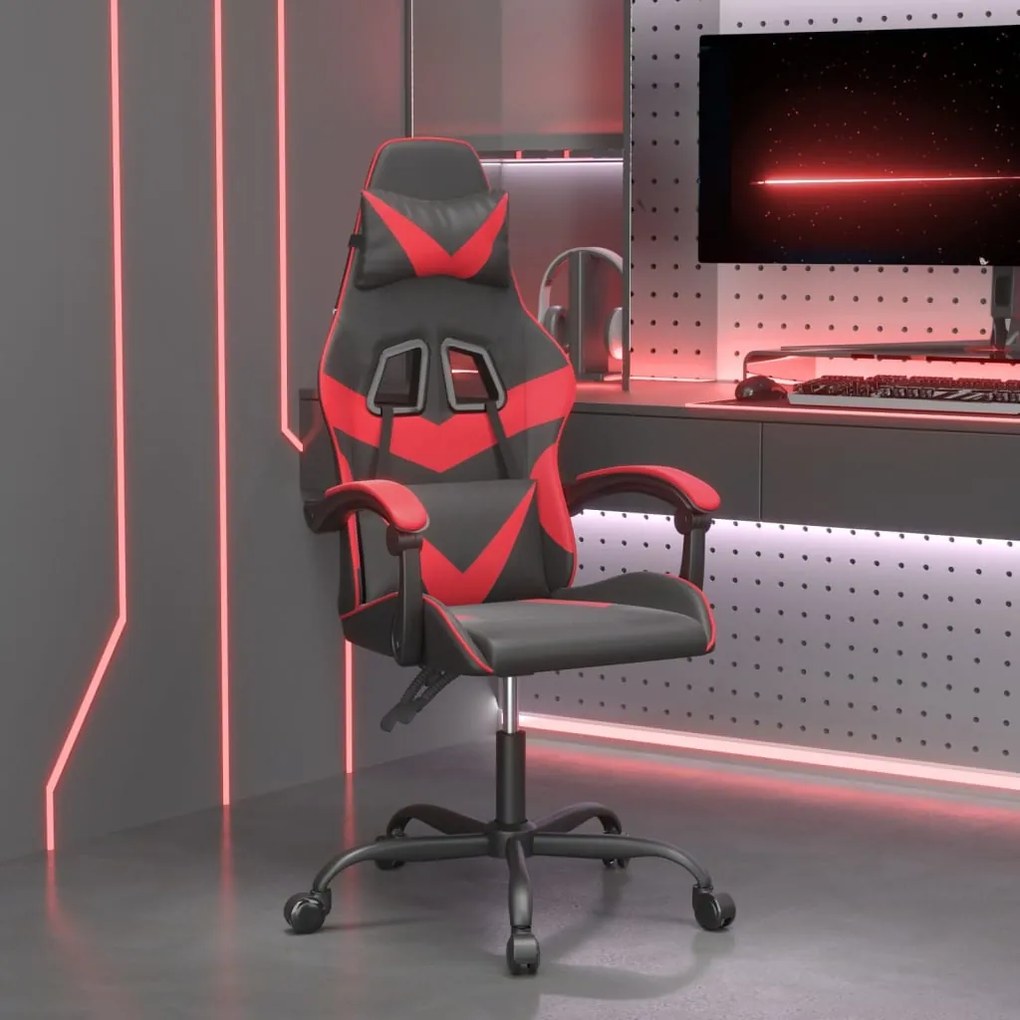 Scaun de gaming pivotant, negru si rosu, piele ecologica