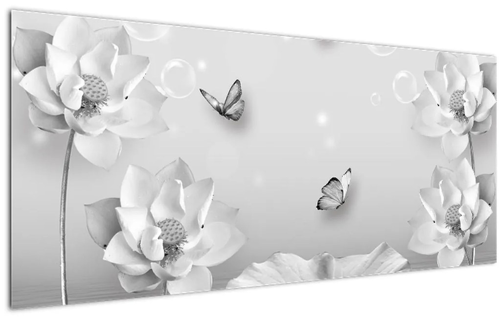 Tablou - Design flori și fluturi (120x50 cm)