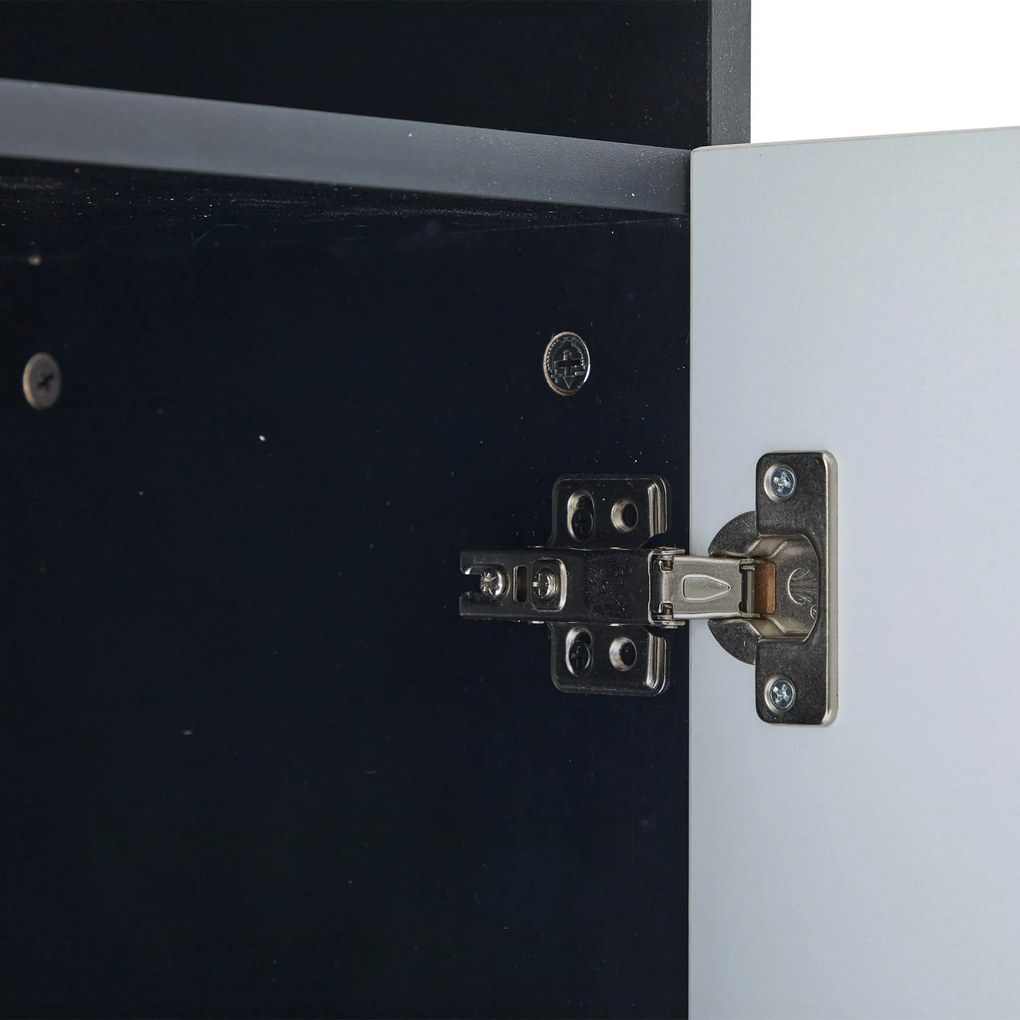 Vitrină modernă minimalistă cu uși din sticlă, lumini LED, 80x30x200 cm, Alb + Negru