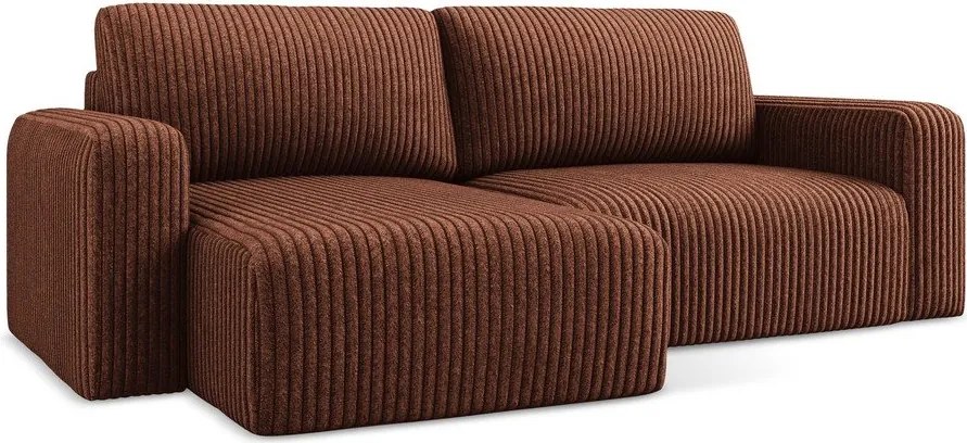 Colțar teracotă extensibil/cu spațiu de depozitare cu tapițerie din catifea reiată (cu colț pe partea stângă/cu șezlong) Kona – Makamii