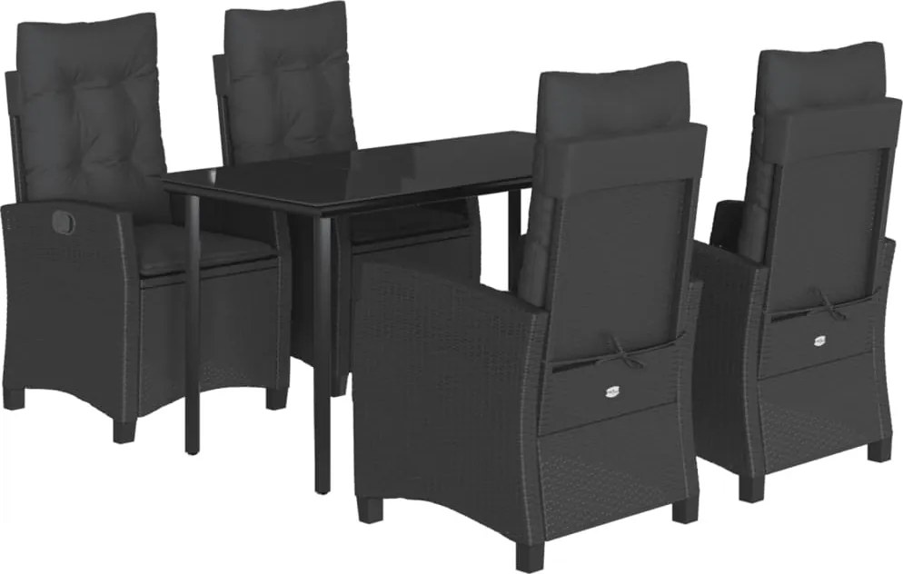 vidaXL Set mobilier de grădină cu perne, 5 piese, negru, poliratan