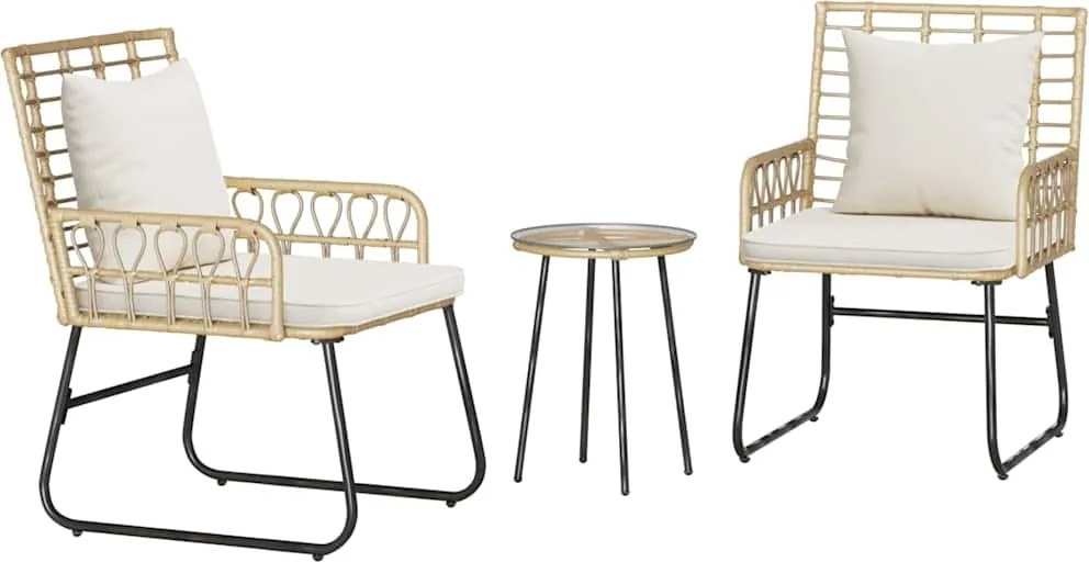 vidaXL Set de masă pentru grădină 3 pcs Maro și Crem poliratan