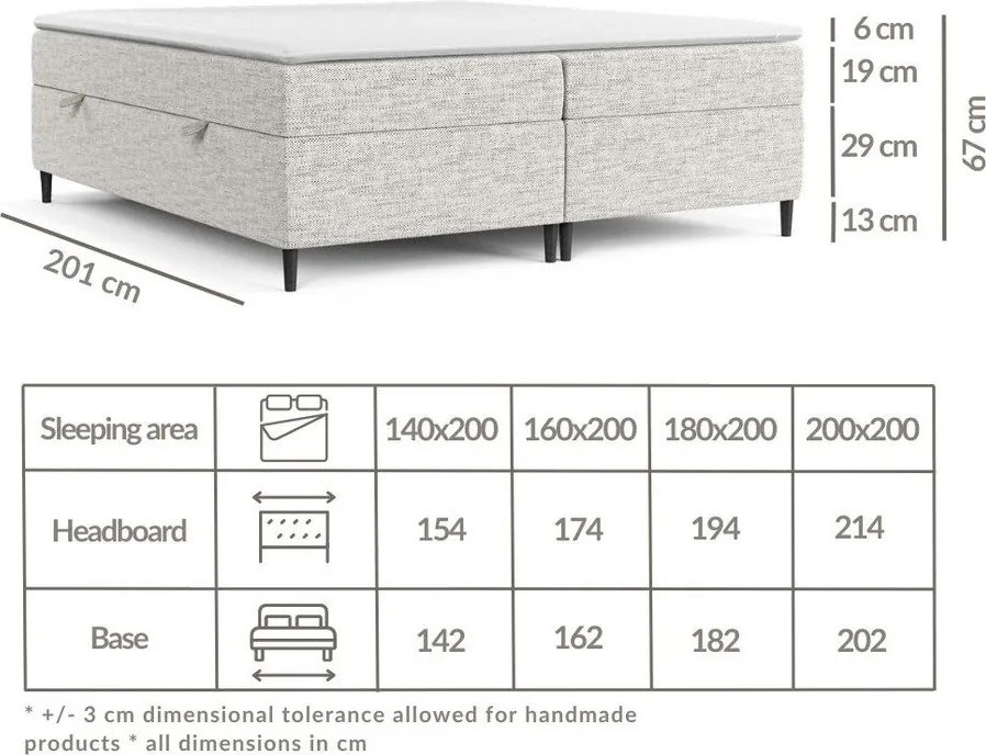 Pat boxspring crem cu spațiu de depozitare 200x200 cm Araya – Maison de Rêve