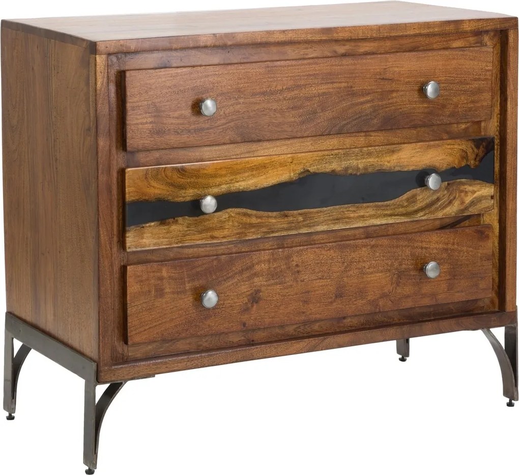 Comoda Mustang, Mauro Ferretti, 88x45x75 cm, lemn masiv de salcam, maro