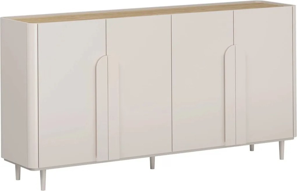 Comodă cu patru uși pe picioare Amilio 200 cm - cashmir / stejar uleiat / mânere cashmir