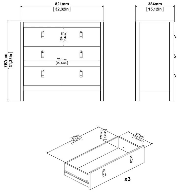 Comodă albă joasă 82x80 cm Madrid – Tvilum