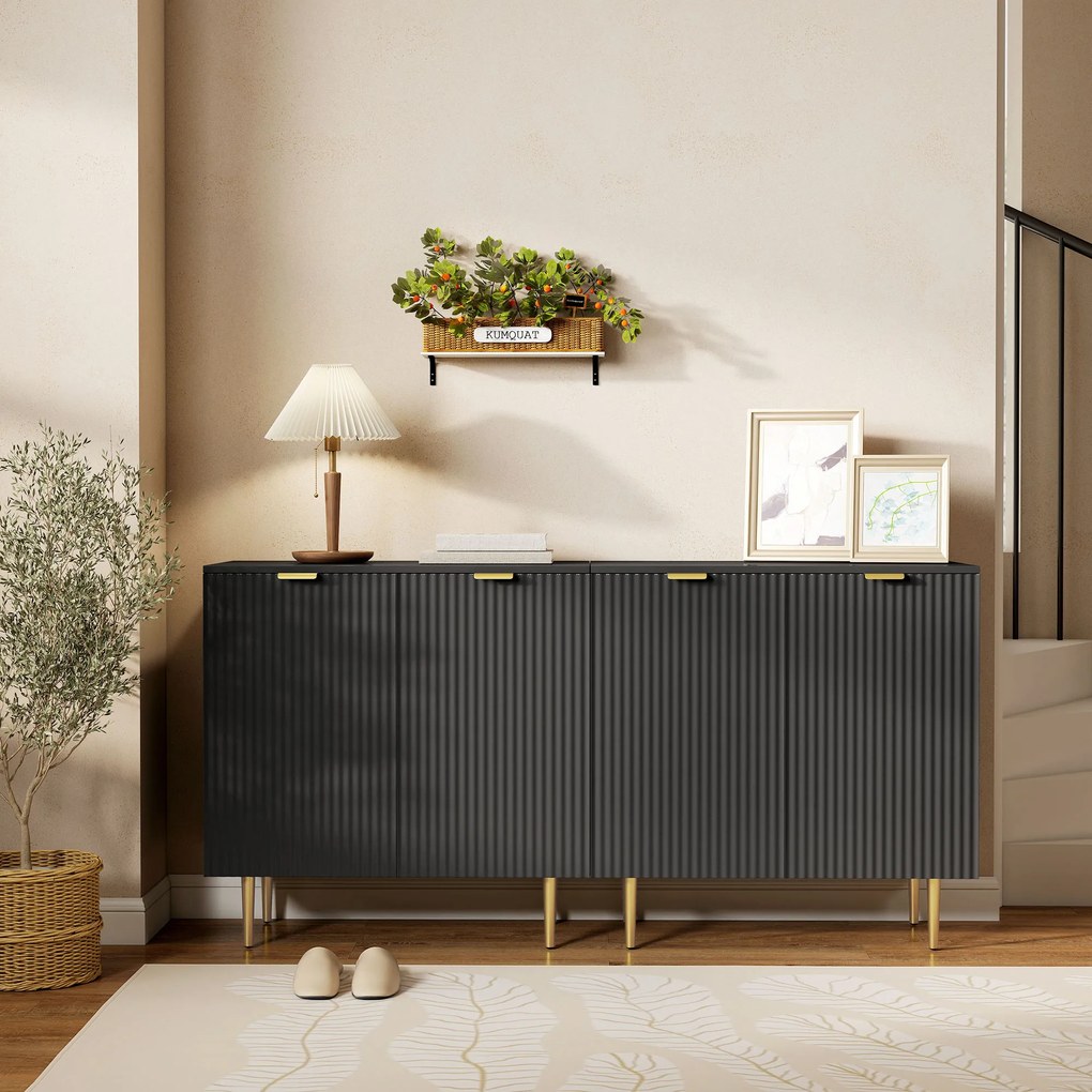 HOMCOM Bufet de bucătărie mobilier de depozitare cu 2 uși poliță reglabilă picioare metalice ridicate 80 x 40 x 80 cm negru | Aosom Romania