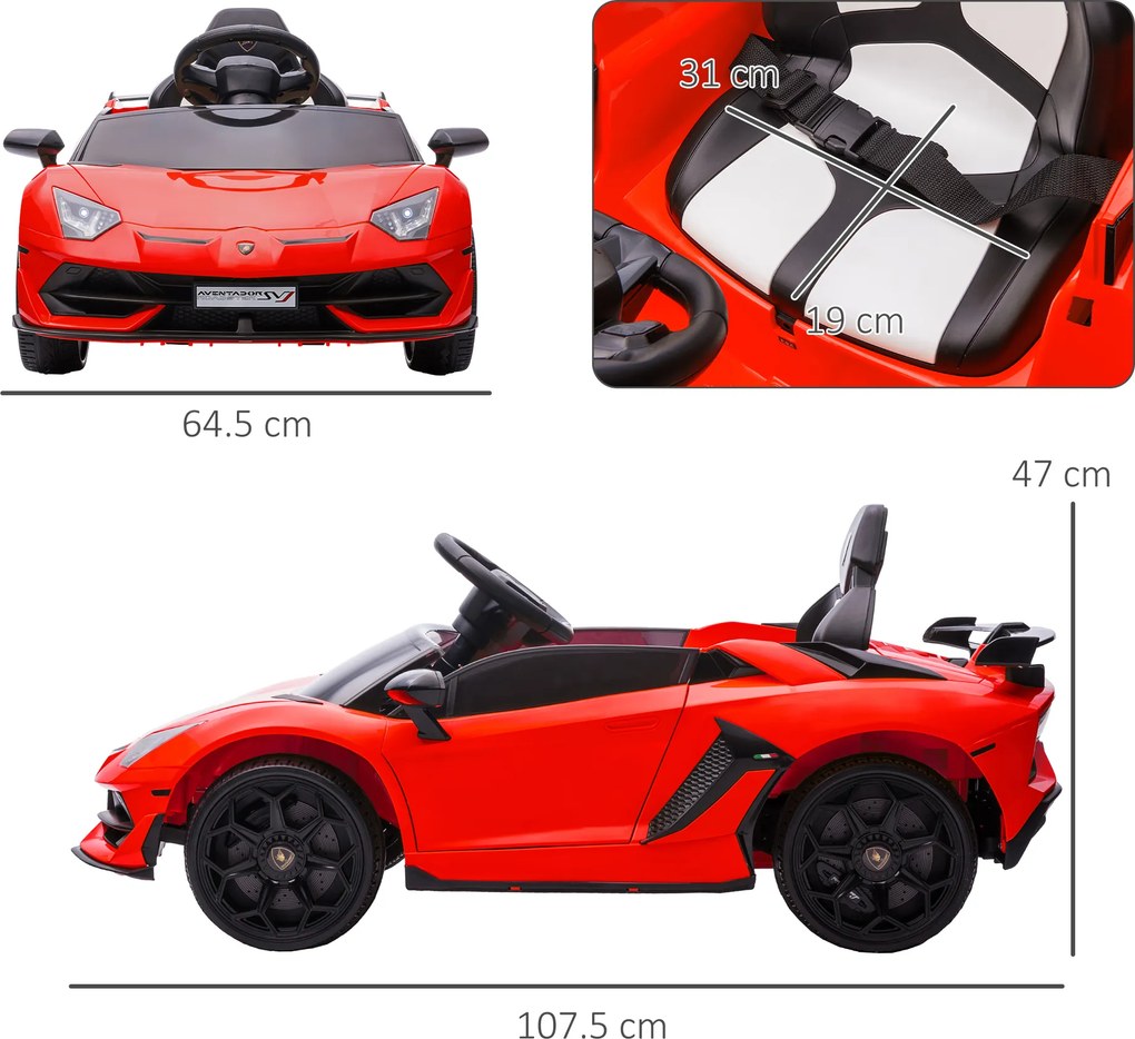 HOMCOM Mașinuță Electrică pentru Copii 3-5 Ani cu Uși Fluture, Mașinuță Electrică cu Telecomandă, 107,5x63x42 cm, Roșu | Aosom Romania