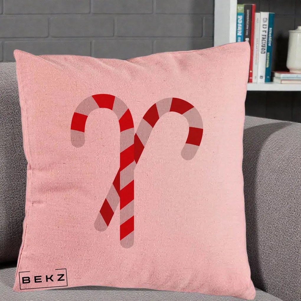 Perna Decorativa Candy Cane de Craciun, 40x40 cm, Roz, Husa Detasabila, Perna Inclusa, BEKZ®