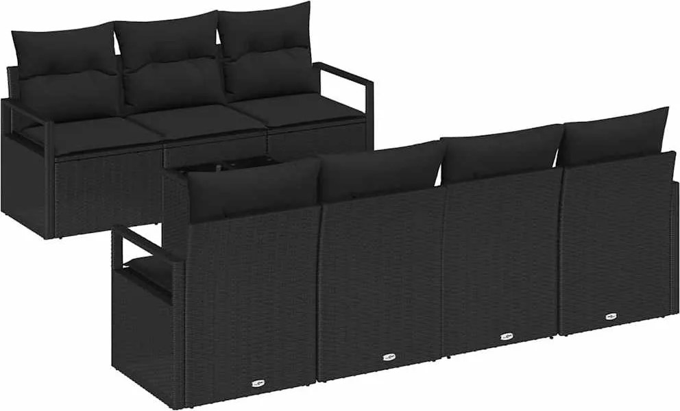 vidaXL Set de canapea 8 pcs Negru poliratan