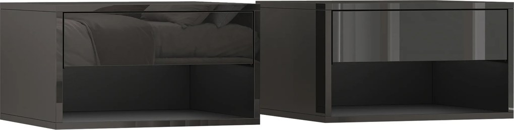 HOMCOM Set de 2 Noptiere suspendate Noptiere cu sertar pentru dormitor 37x32x21 cm Negru lucios | Aosom Romania