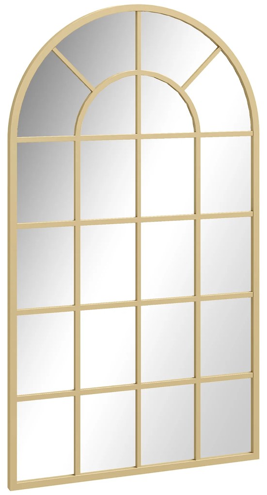 HOMCOM Oglindă de perete, design tip fereastră, oglindă de hol, ramă metalică, 110 x 65 cm, Gold | Aosom Romania