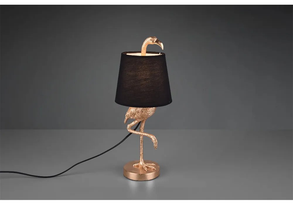 VEIOZA FLAMINGO, 17X17X33 CM, E14, 40 W, ABAJUR TEXTIL, AURIU/NEGRU