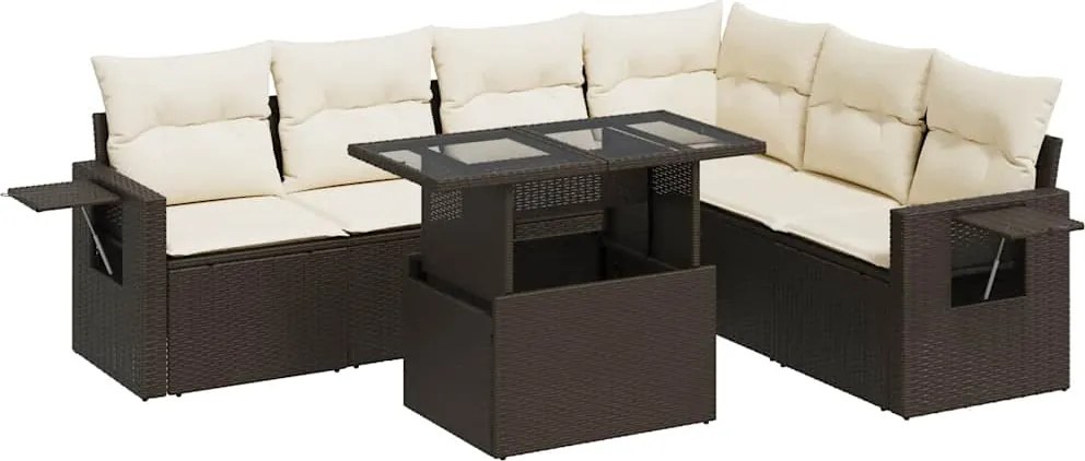 vidaXL Set canapele de grădină cu perne, 7 piese, maro, poliratan