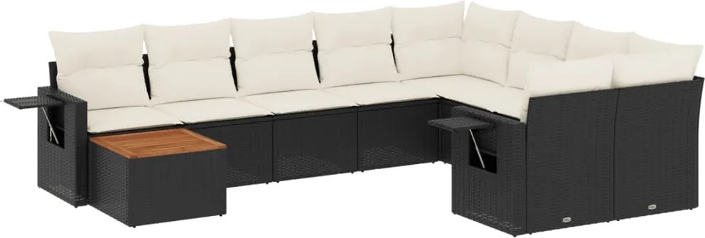 vidaXL Set canapele de grădină cu perne, 10 piese, negru, poliratan