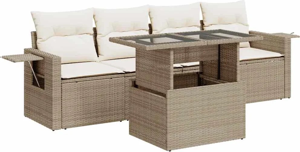 vidaXL Set canapele de grădină cu perne, 5 piese, bej, poliratan