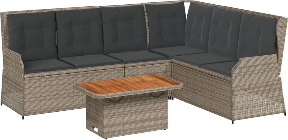 vidaXL Set mobilier de grădină cu perne, 5 piese, gri, poliratan