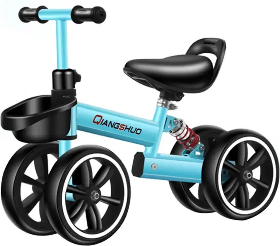 Bicicleta echilibru 4 roti, NBW, cadru otel, roti spuma EVA anti-pana, 10 inch, 2-5 ani, Albastru