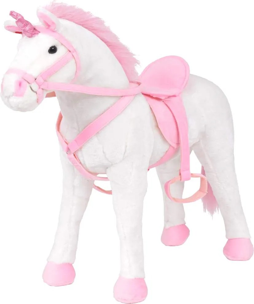 vidaXL Jucărie unicorn din pluș în picioare, alb și roz, XXL
