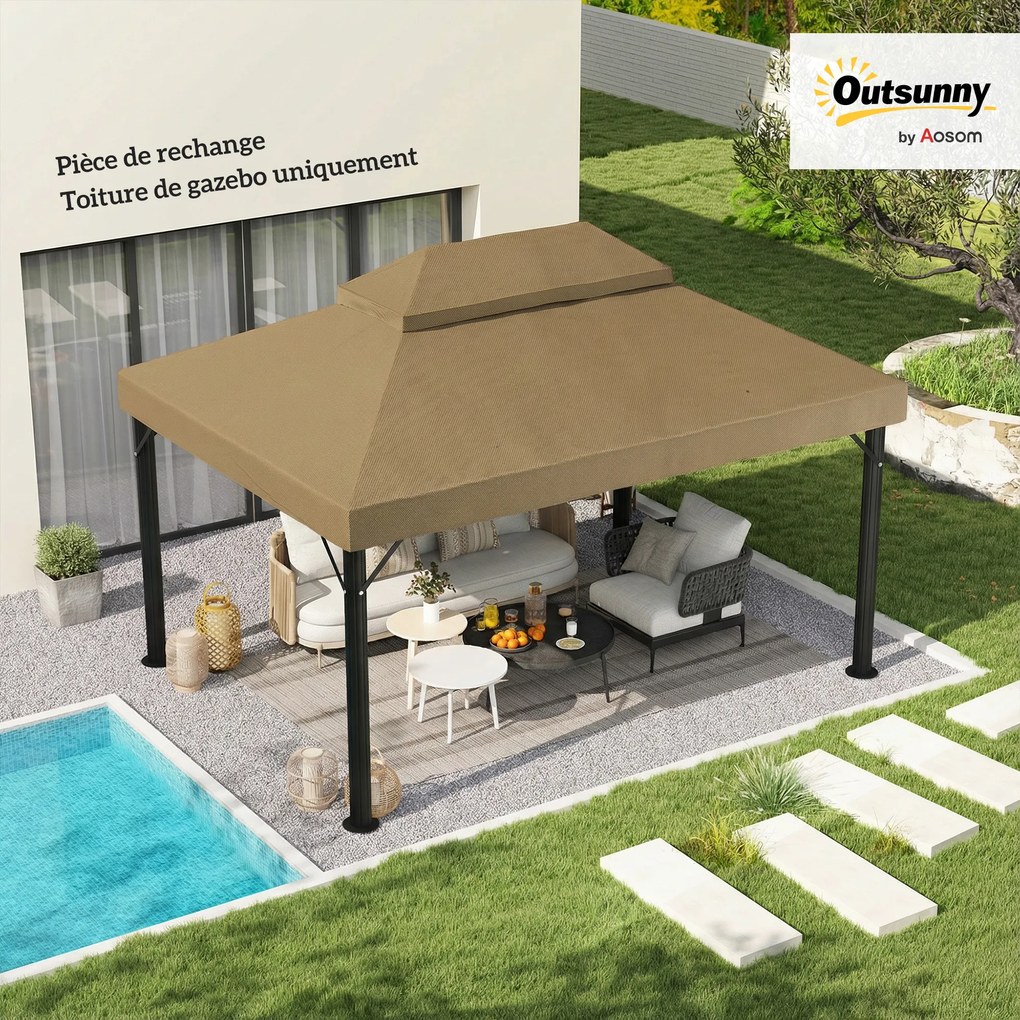 Outsunny Prelată de schimb pentru pavilion 4 x 3 m, acoperiș dublu cu orificii de scurgere, poliester 370 g/m², beige | Aosom Romania