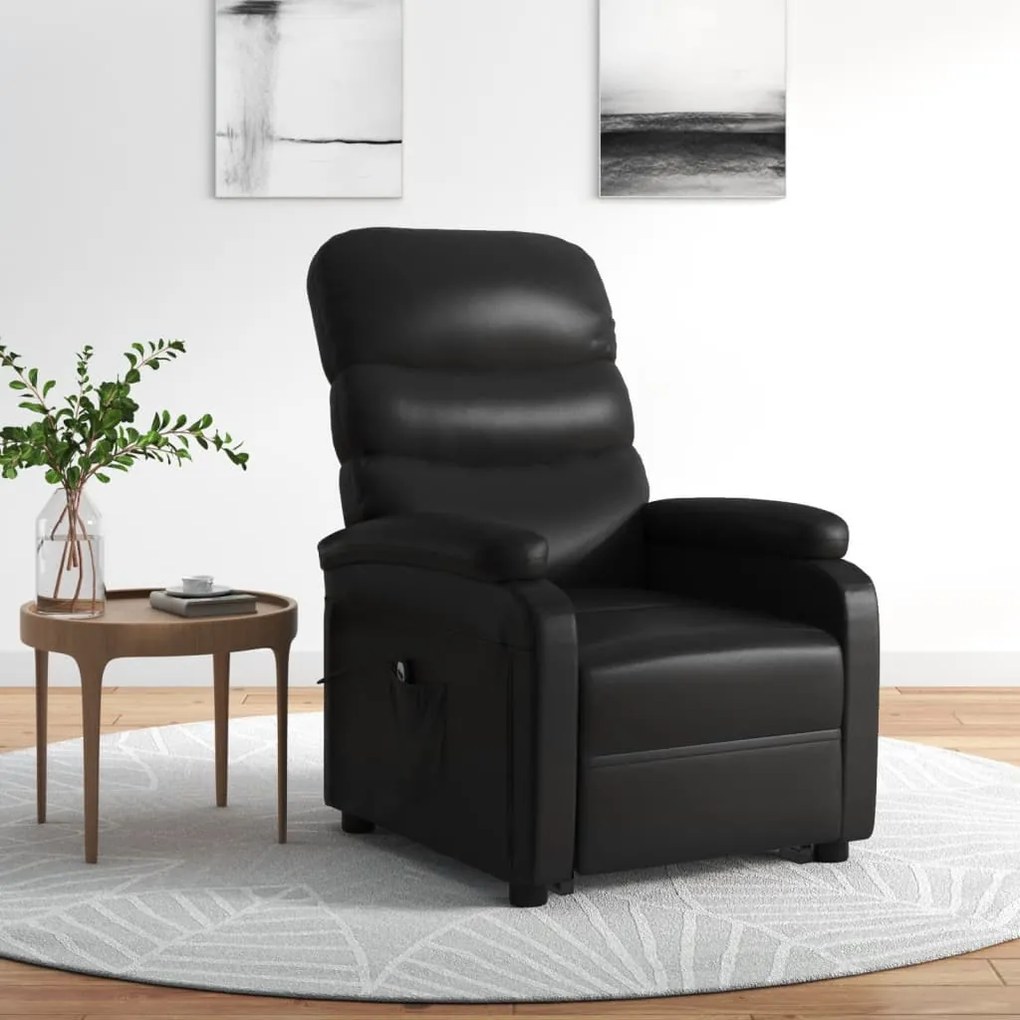 321276 vidaXL Fotoliu cu ridicare, negru, piele ecologică