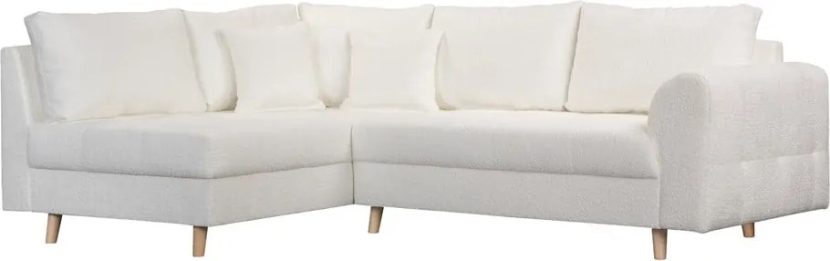 Colțar alb cu tapițerie din stofă bouclé (cu colț pe partea stângă ) Ariella – Ropez