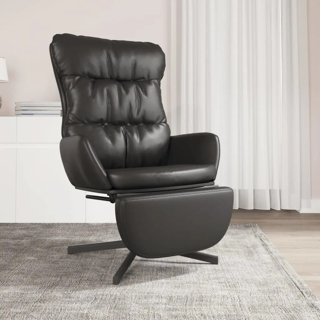 3097612 vidaXL Scaun de relaxare cu taburet, negru, piele ecologică